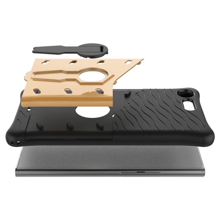 Soft TPU + Plastic Detachable Cell Phone Shell with 360-degree Rotary Kickstand for Sony Xperia XZ Premium - Gold-3