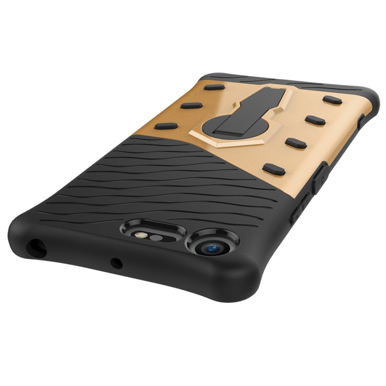 Soft TPU + Plastic Detachable Cell Phone Shell with 360-degree Rotary Kickstand for Sony Xperia XZ Premium - Gold-4