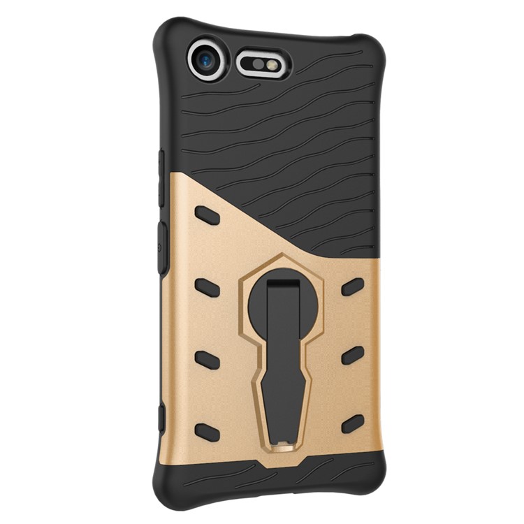 Soft TPU + Plastic Detachable Cell Phone Shell with 360-degree Rotary Kickstand for Sony Xperia XZ Premium - Gold-9