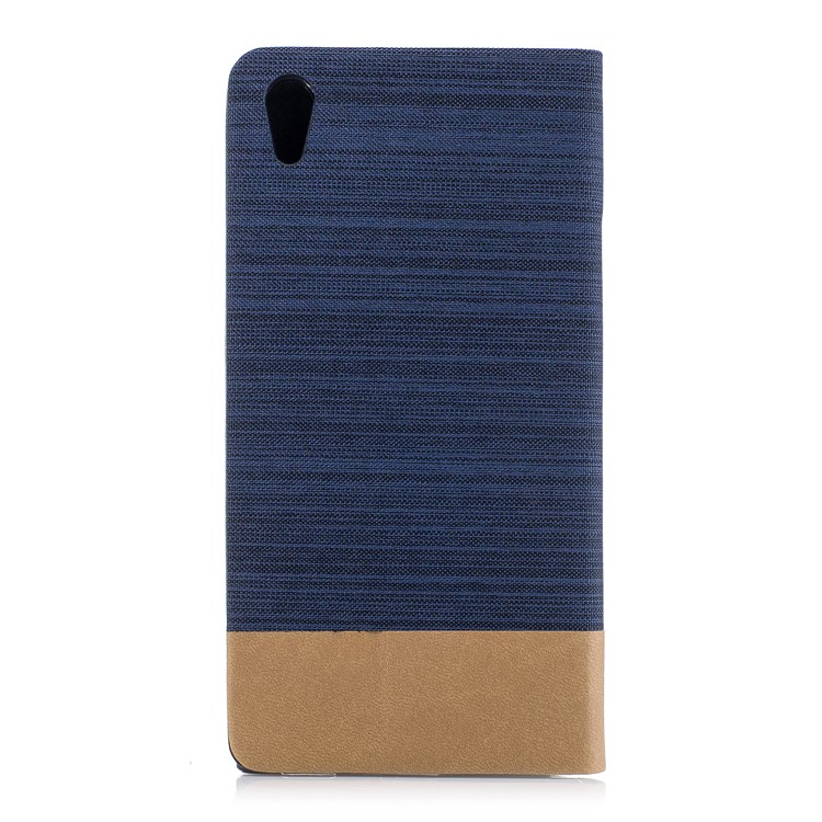 Contrast Color Bi-color Canvas Leather Phone Cover for Sony Xperia XA1 Ultra - Dark Blue-2