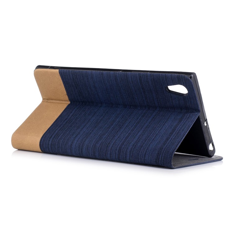 Contrast Color Bi-color Canvas Leather Phone Cover for Sony Xperia XA1 Ultra - Dark Blue-3