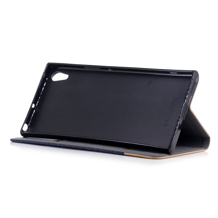 Contrast Color Bi-color Canvas Leather Phone Cover for Sony Xperia XA1 Ultra - Dark Blue-4