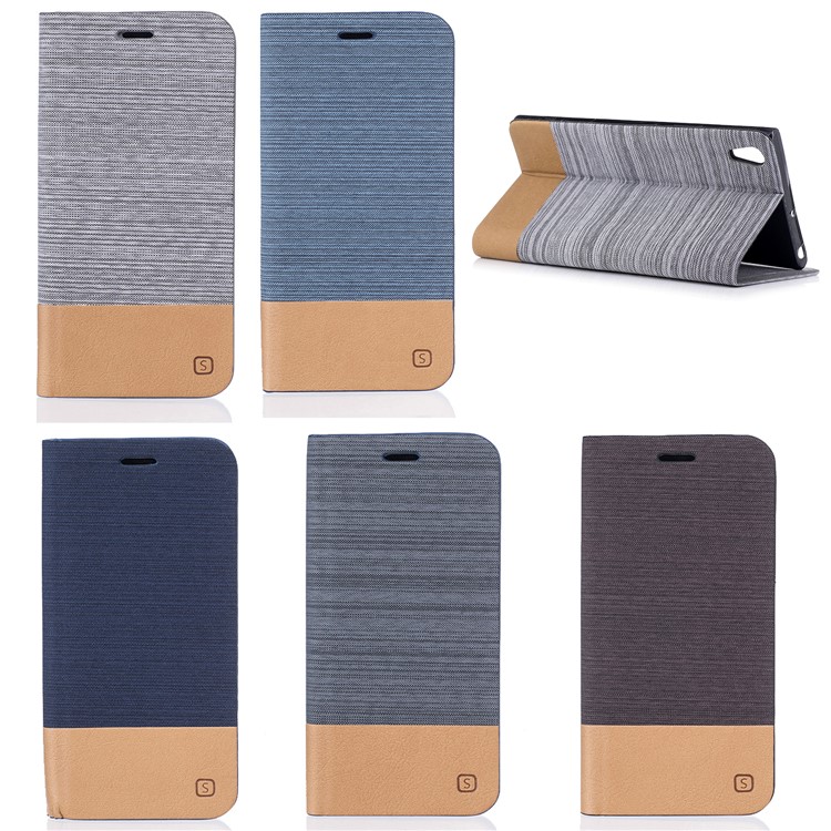 Contrast Color Bi-color Canvas Leather Phone Cover for Sony Xperia XA1 Ultra - Dark Blue-7