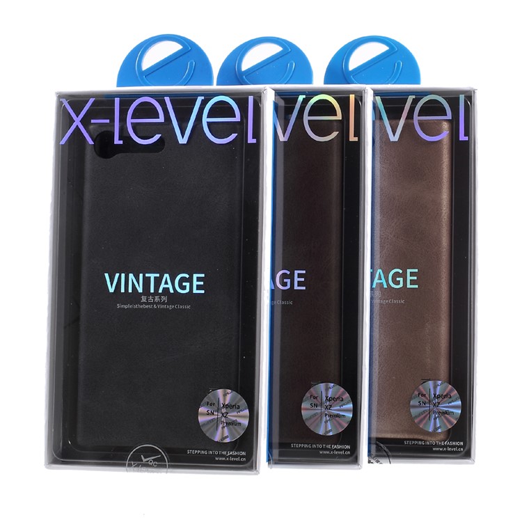 X-LEVEL Vintage Series Leather Coated PC Phone Case for Sony Xperia XZ Premium - Black-6