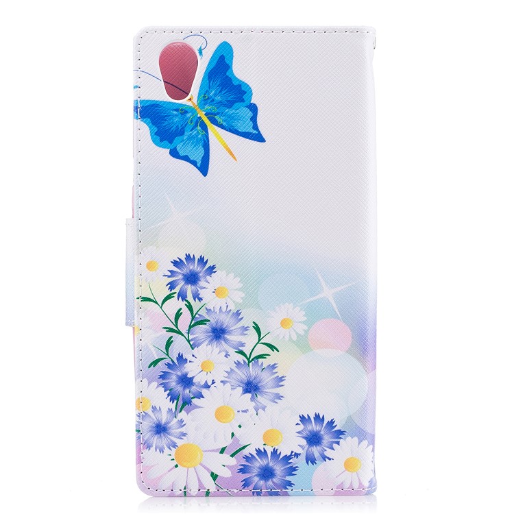 Pattern Printing Magnetic Leather Wallet Phone Casing with Stand for Sony Xperia L1 - Purple Flowers, Butterfly and daisy-3
