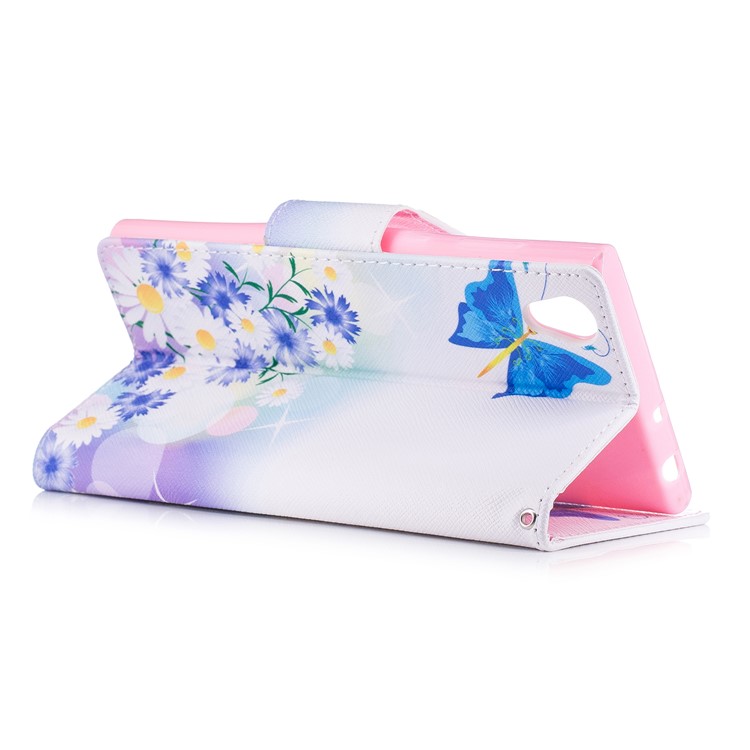 Pattern Printing Magnetic Leather Wallet Phone Casing with Stand for Sony Xperia L1 - Purple Flowers, Butterfly and daisy-4