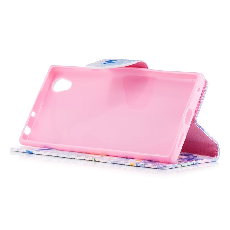 Pattern Printing Magnetic Leather Wallet Phone Casing with Stand for Sony Xperia L1 - Purple Flowers, Butterfly and daisy-5