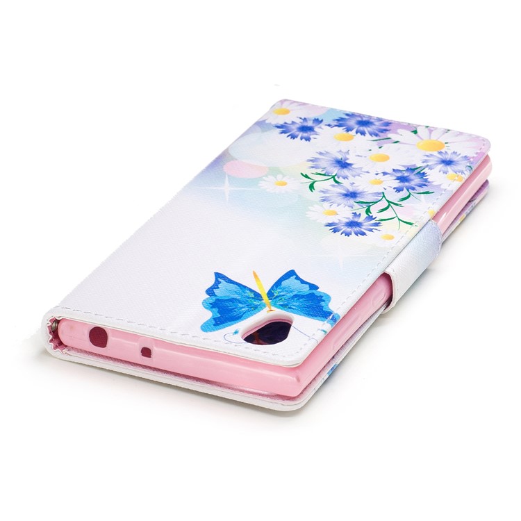 Pattern Printing Magnetic Leather Wallet Phone Casing with Stand for Sony Xperia L1 - Purple Flowers, Butterfly and daisy-7