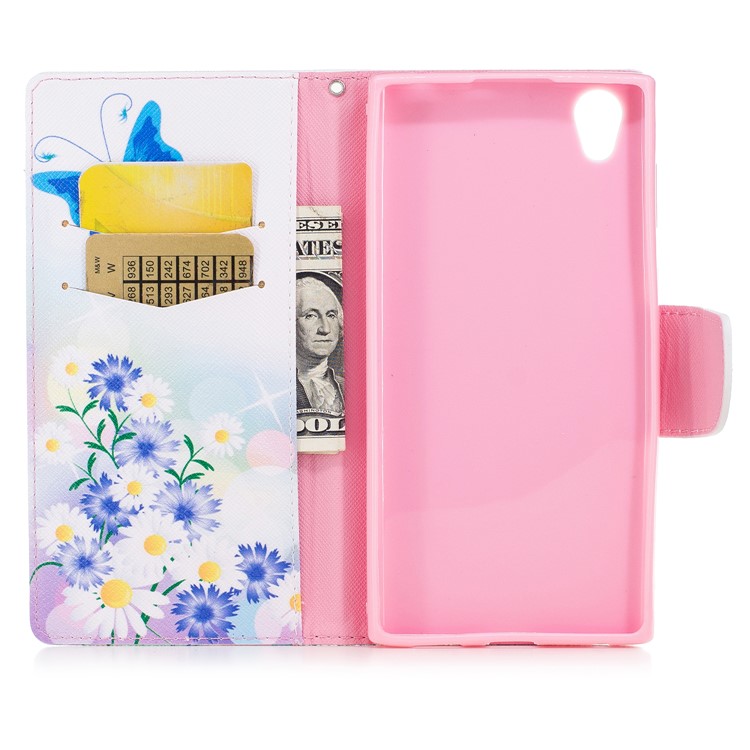 Pattern Printing Magnetic Leather Wallet Phone Casing with Stand for Sony Xperia L1 - Purple Flowers, Butterfly and daisy-8