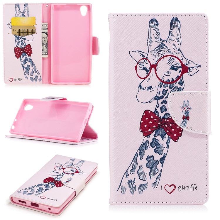Pattern Printing Magnetic Leather Wallet Protective Phone Casing with Stand for Sony Xperia L1 - Giraffe-1