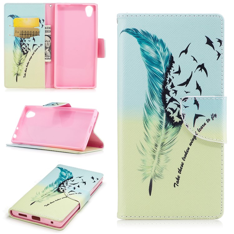 Pattern Printing Magnetic Leather Wallet Mobile Phone Casing with Stand for Sony Xperia L1 - Feather and Wild Goose-1