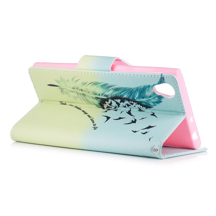 Pattern Printing Magnetic Leather Wallet Mobile Phone Casing with Stand for Sony Xperia L1 - Feather and Wild Goose-4