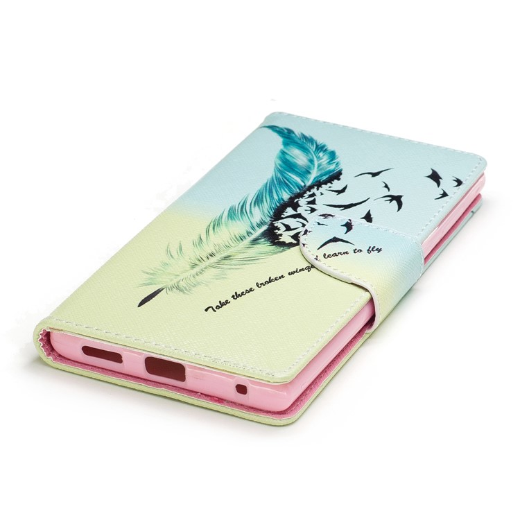 Pattern Printing Magnetic Leather Wallet Mobile Phone Casing with Stand for Sony Xperia L1 - Feather and Wild Goose-6