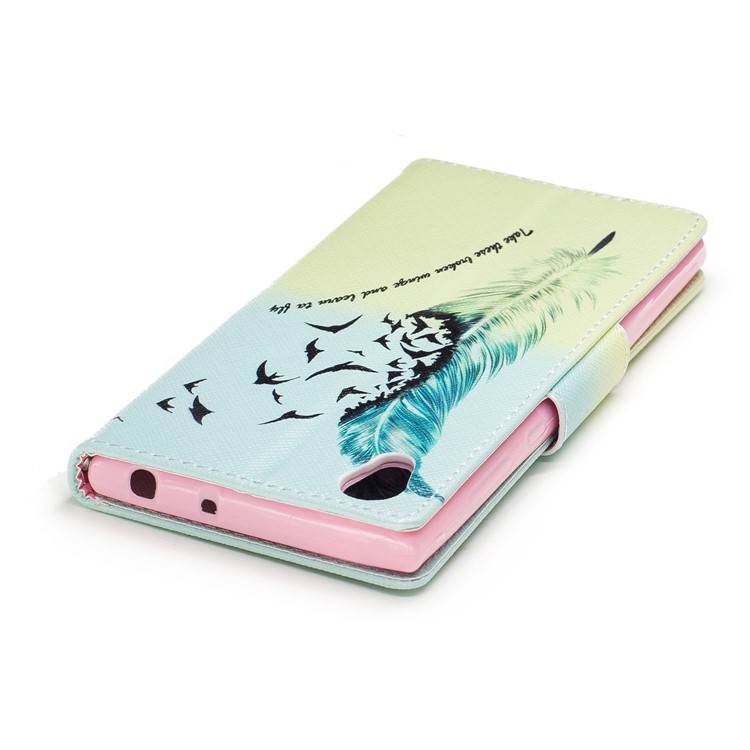Pattern Printing Magnetic Leather Wallet Mobile Phone Casing with Stand for Sony Xperia L1 - Feather and Wild Goose-7