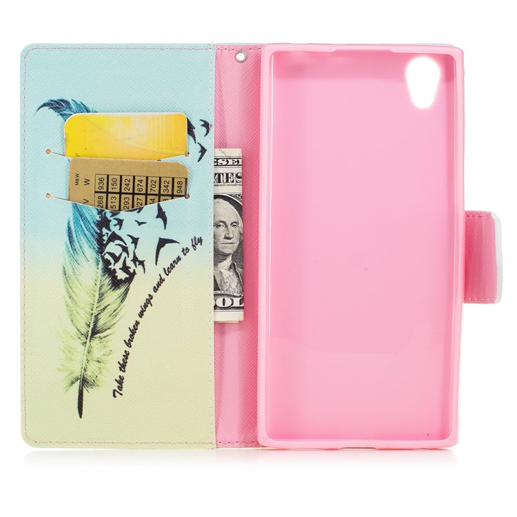 Pattern Printing Magnetic Leather Wallet Mobile Phone Casing with Stand for Sony Xperia L1 - Feather and Wild Goose-8