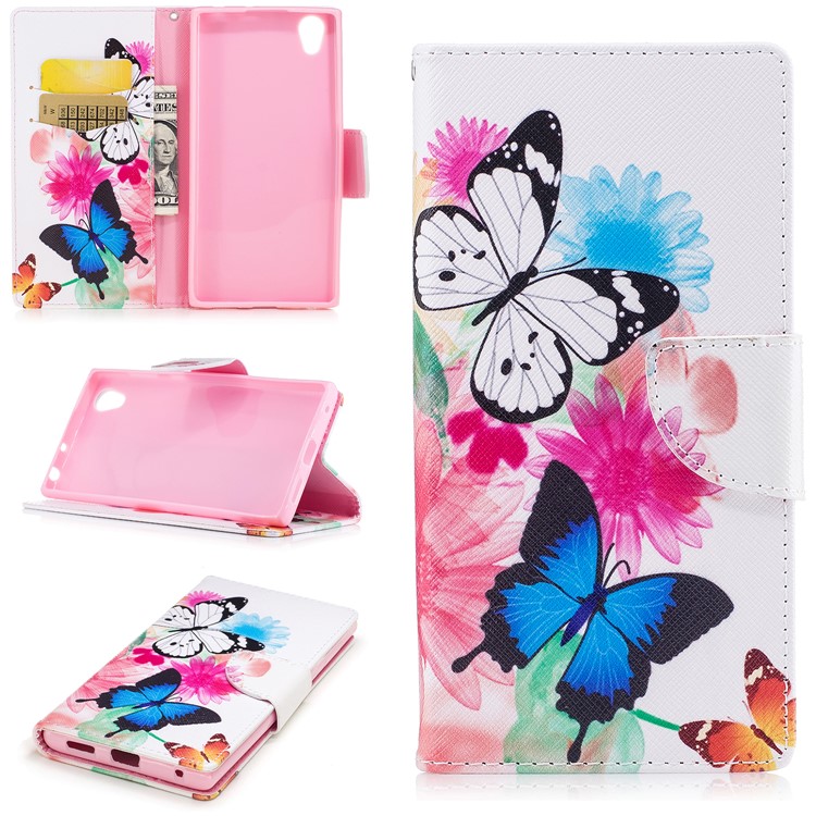 Pattern Printing Leather Wallet Phone Casing with Stand for Sony Xperia L1 - Butterfly and Sunflower