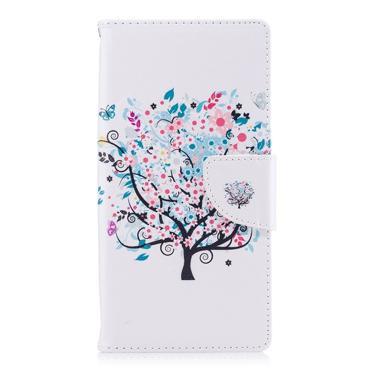 Magnetic Leather Wallet Cell Phone Cover for Sony Xperia L1 - Butterfly on Tree with Blossoming Flowers-2