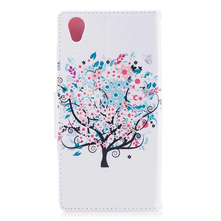 Magnetic Leather Wallet Cell Phone Cover for Sony Xperia L1 - Butterfly on Tree with Blossoming Flowers-3