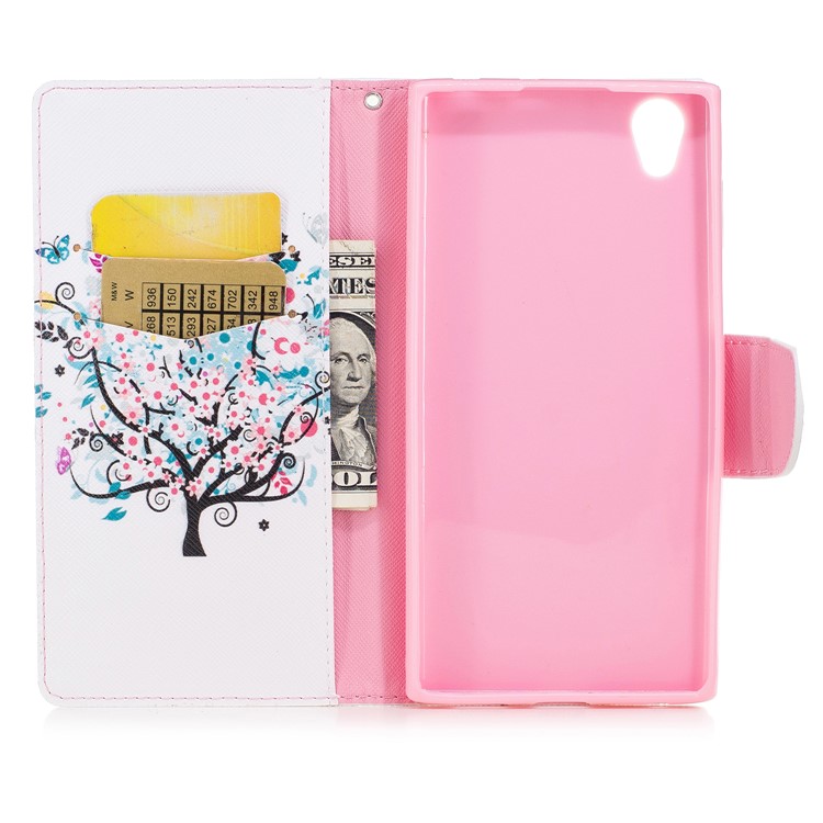 Magnetic Leather Wallet Cell Phone Cover for Sony Xperia L1 - Butterfly on Tree with Blossoming Flowers-8