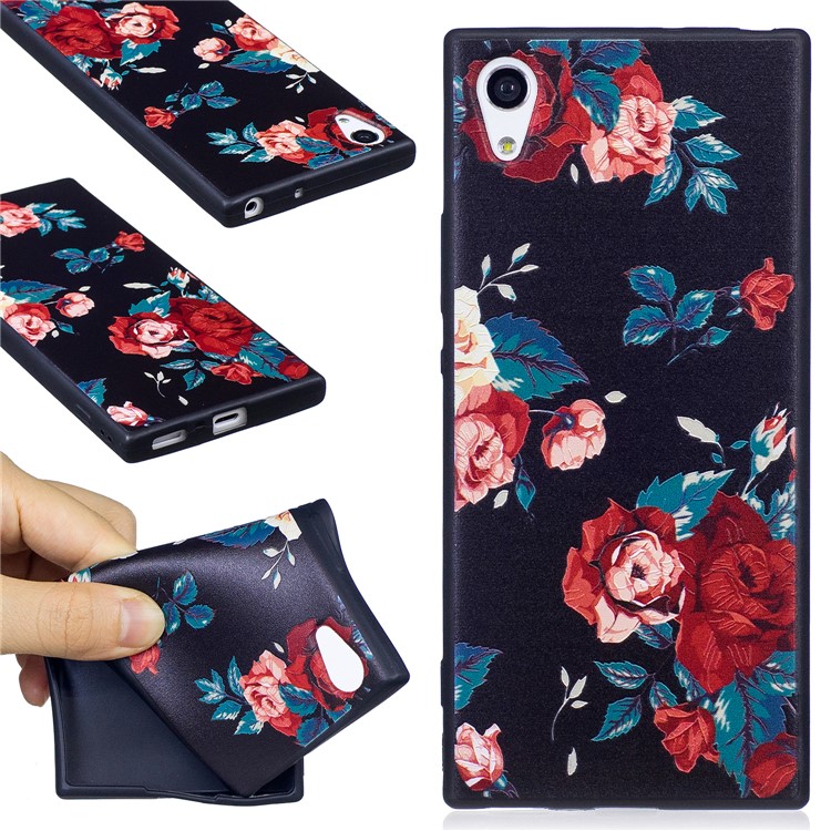 Embossment Pattern Matte TPU Mobile Casing for Sony Xperia XA1 - Roses-1