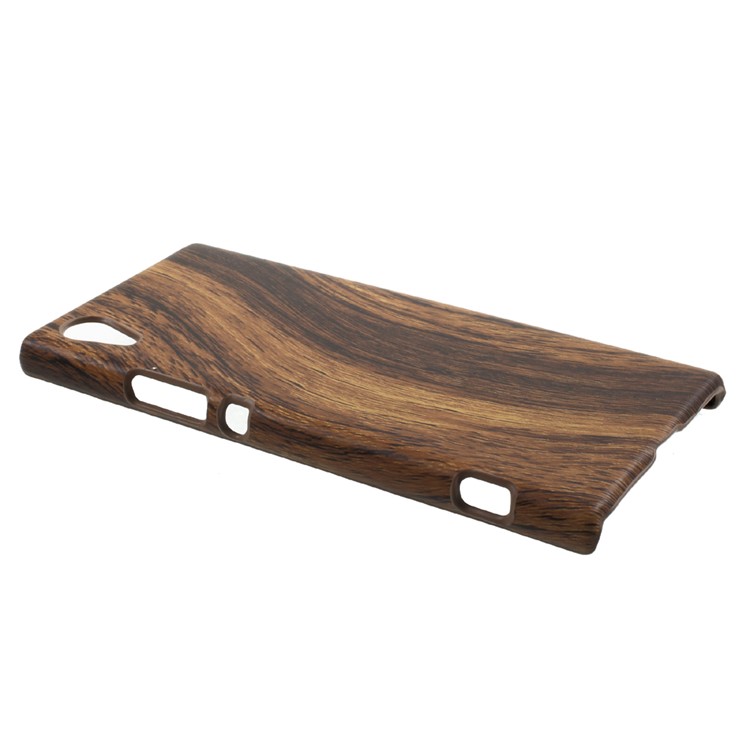 PU Leather Coated Hard PC Back Case Accessory for Sony Xperia XA1 - Brown Wood Pattern-3