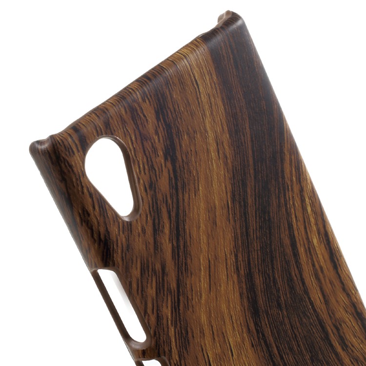 PU Leather Coated Hard PC Back Case Accessory for Sony Xperia XA1 - Brown Wood Pattern-5