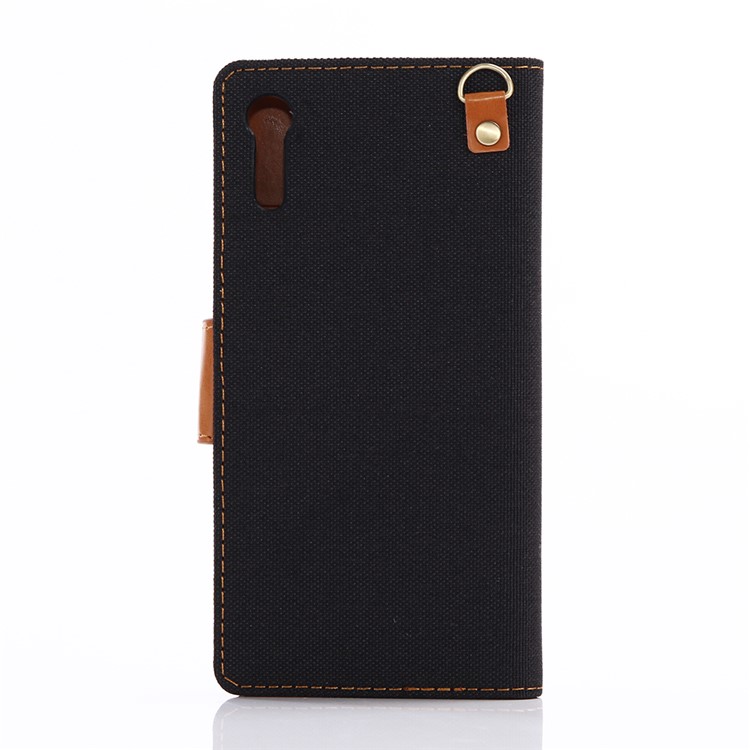 Jeans Cloth Wallet Leather Phone Protective Cover for Sony Xperia XZs / XZ - Black-2
