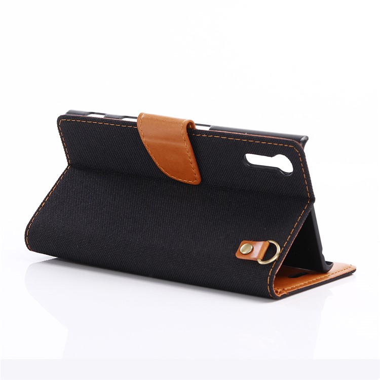 Jeans Cloth Wallet Leather Phone Protective Cover for Sony Xperia XZs / XZ - Black-4