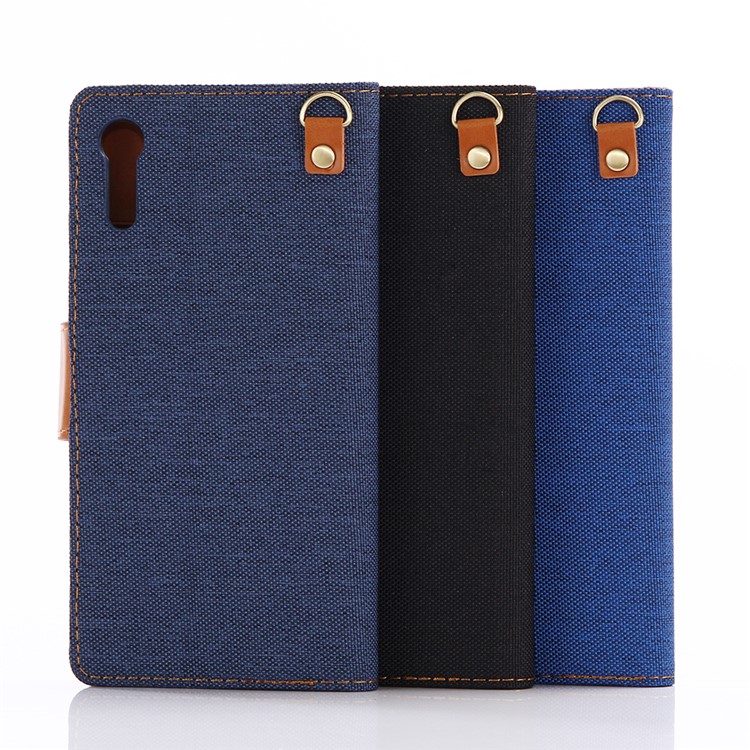 Jeans Cloth Wallet Leather Phone Protective Cover for Sony Xperia XZs / XZ - Black-6