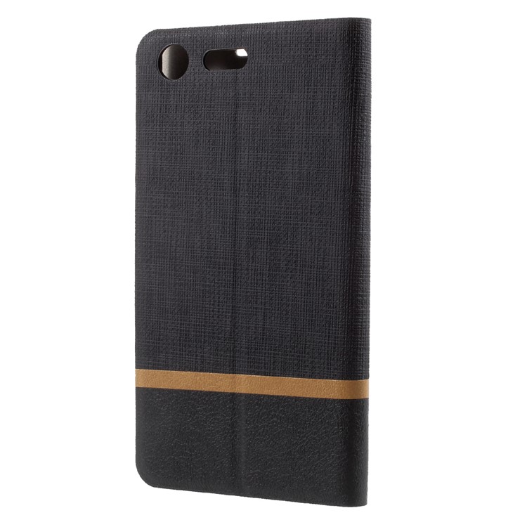 For Sony Xperia XZ Premium Cross Pattern Bi-color Card Slot Leather Case Accessory - Black-3