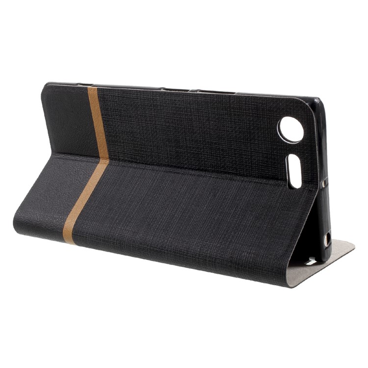 For Sony Xperia XZ Premium Cross Pattern Bi-color Card Slot Leather Case Accessory - Black-4