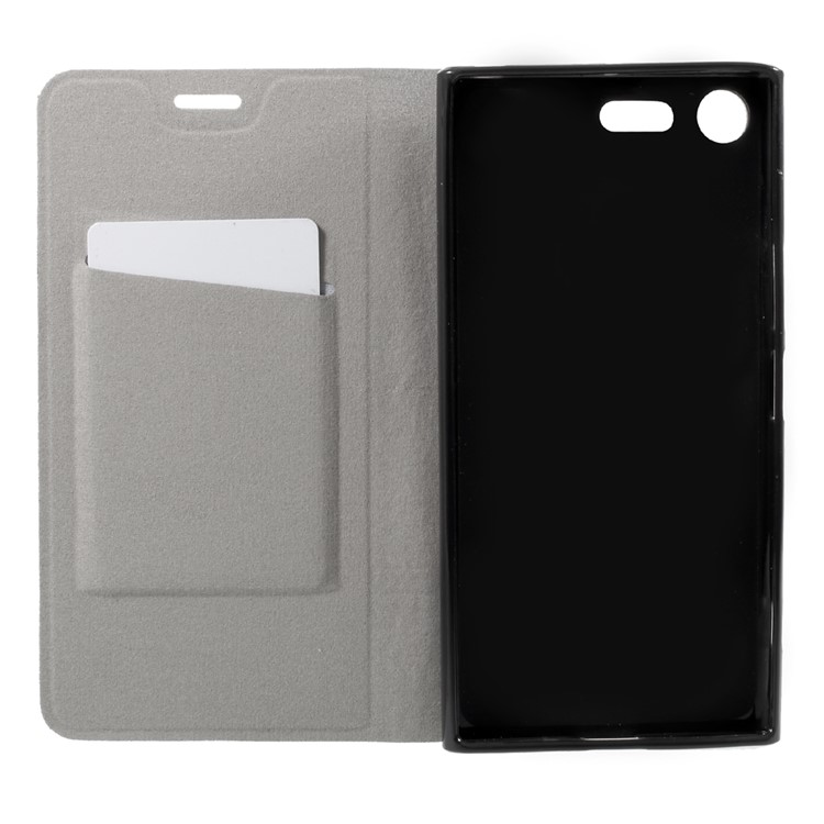 For Sony Xperia XZ Premium Cross Pattern Bi-color Card Slot Leather Case Accessory - Black-5