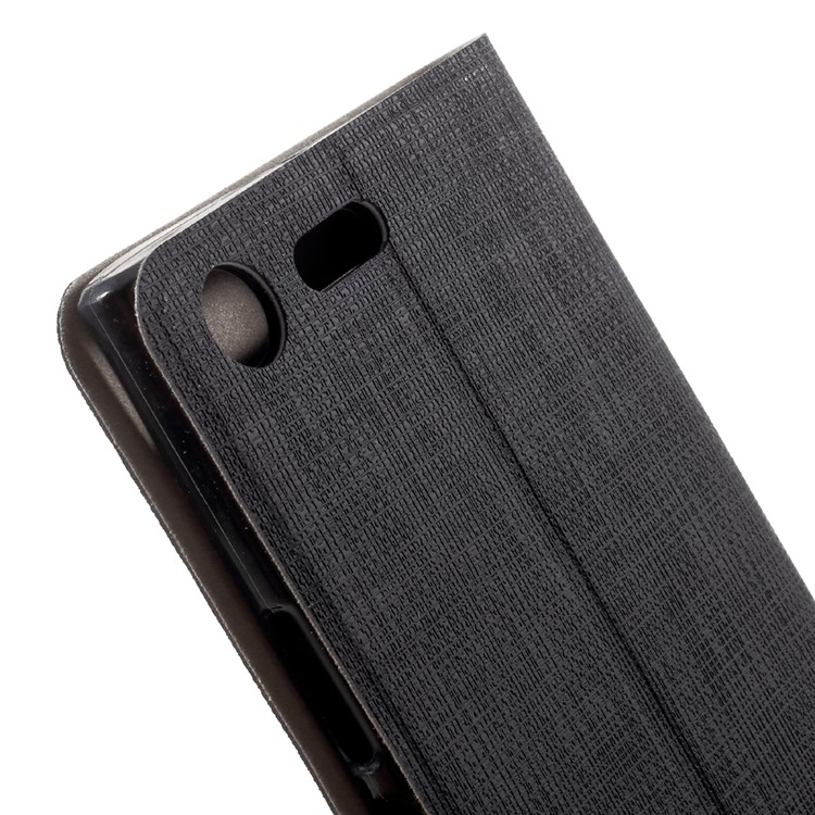 For Sony Xperia XZ Premium Cross Pattern Bi-color Card Slot Leather Case Accessory - Black-6