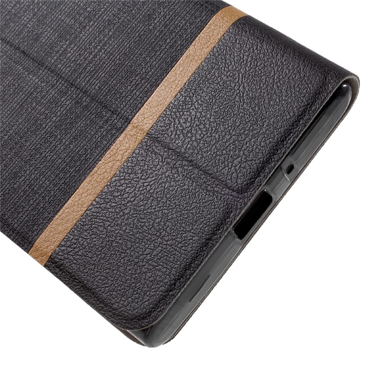 For Sony Xperia XZ Premium Cross Pattern Bi-color Card Slot Leather Case Accessory - Black-8
