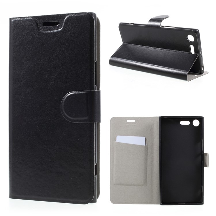 Crazy Horse Card Slot Stand Leather Case for Sony Xperia XZ Premium - Black-1
