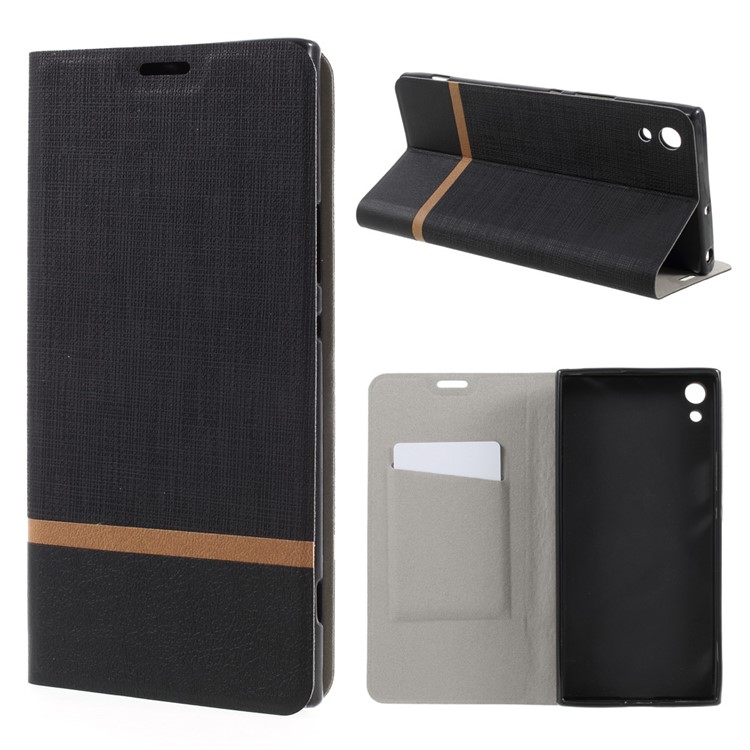 Cross Texture Leather Card Holder Cover Built-in Steel Sheet for Sony Xperia XA1 Ultra - Black-1