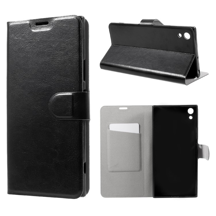 Crazy Horse Card Slot Stand Leather Case for Sony Xperia XA1 Ultra - Black-1