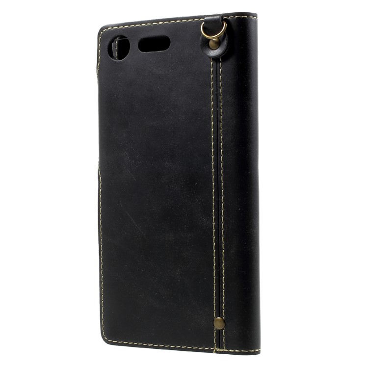 Button Closure PU Leather Mobile Accessory Phone Cover with Lanyard for Sony Xperia XZ Premium - Black-3