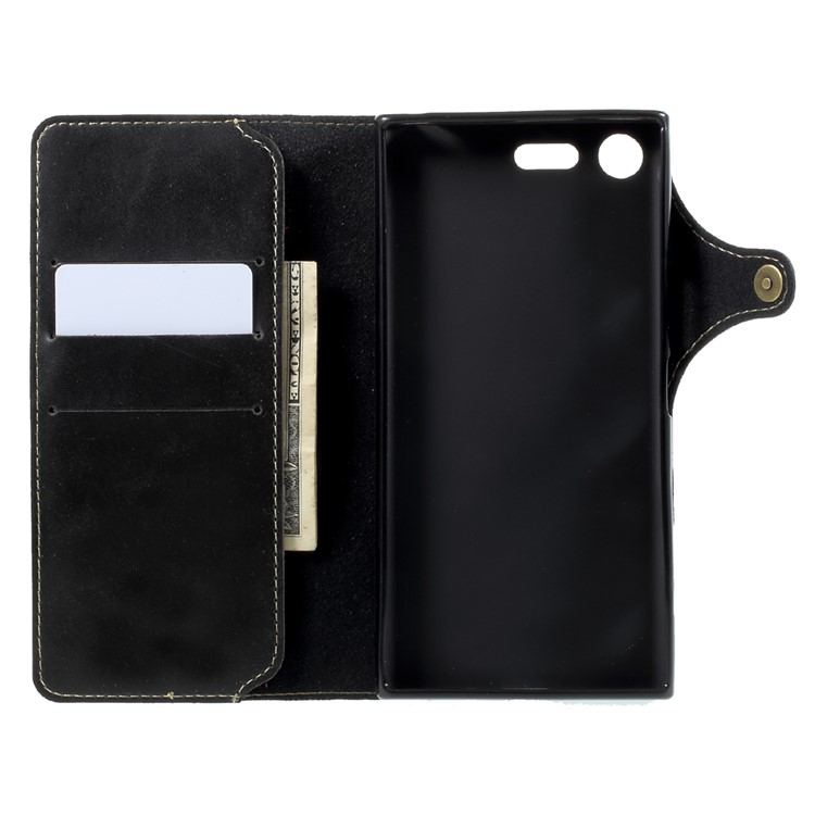 Button Closure PU Leather Mobile Accessory Phone Cover with Lanyard for Sony Xperia XZ Premium - Black-4