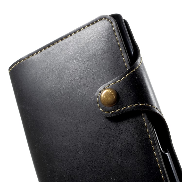 Button Closure PU Leather Mobile Accessory Phone Cover with Lanyard for Sony Xperia XZ Premium - Black-5