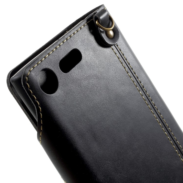 Button Closure PU Leather Mobile Accessory Phone Cover with Lanyard for Sony Xperia XZ Premium - Black-6