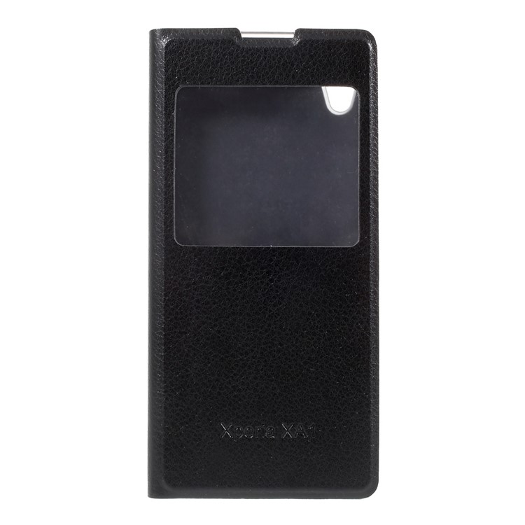 Litchi Grain View Window Leather Mobile Shell for Sony Xperia XA1 - Black-1