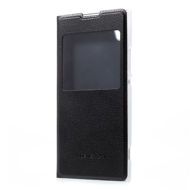Litchi Grain View Window Leather Mobile Shell for Sony Xperia XA1 - Black-2