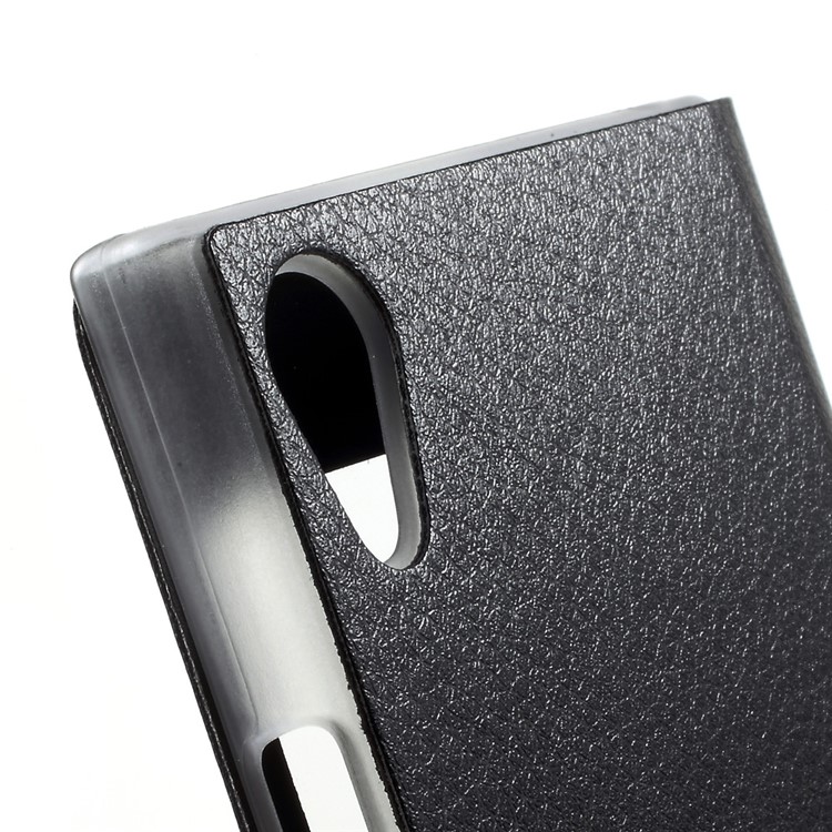 Litchi Grain View Window Leather Mobile Shell for Sony Xperia XA1 - Black-6