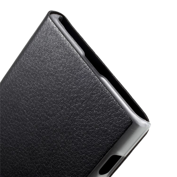 Litchi Grain View Window Leather Mobile Shell for Sony Xperia XA1 - Black-7