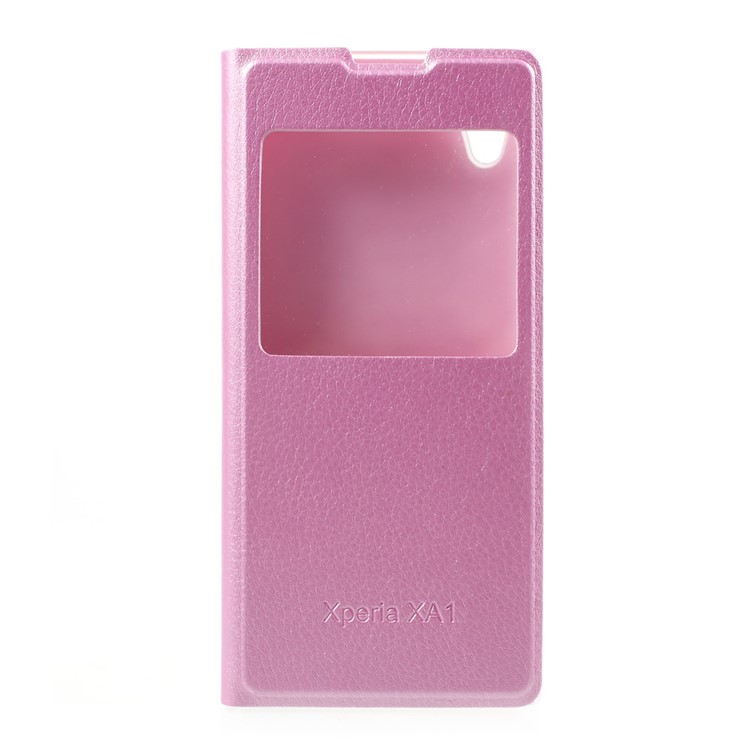 For Sony Xperia XA1 Litchi Texture View Window Leather Protective Shell - Pink-1