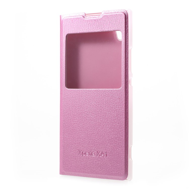 For Sony Xperia XA1 Litchi Texture View Window Leather Protective Shell - Pink-2