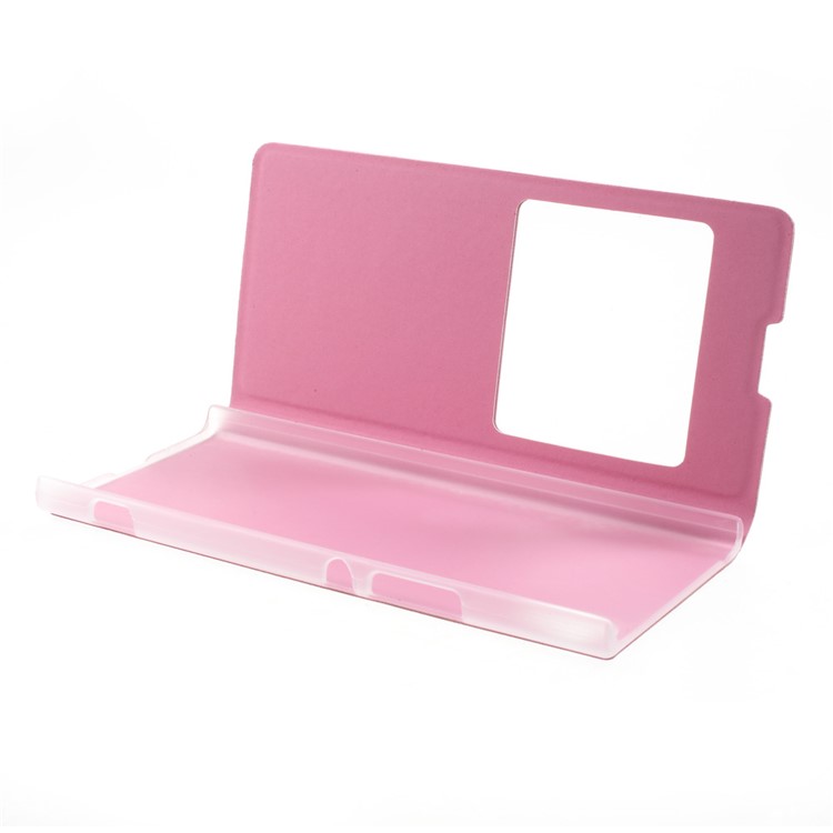 For Sony Xperia XA1 Litchi Texture View Window Leather Protective Shell - Pink-5