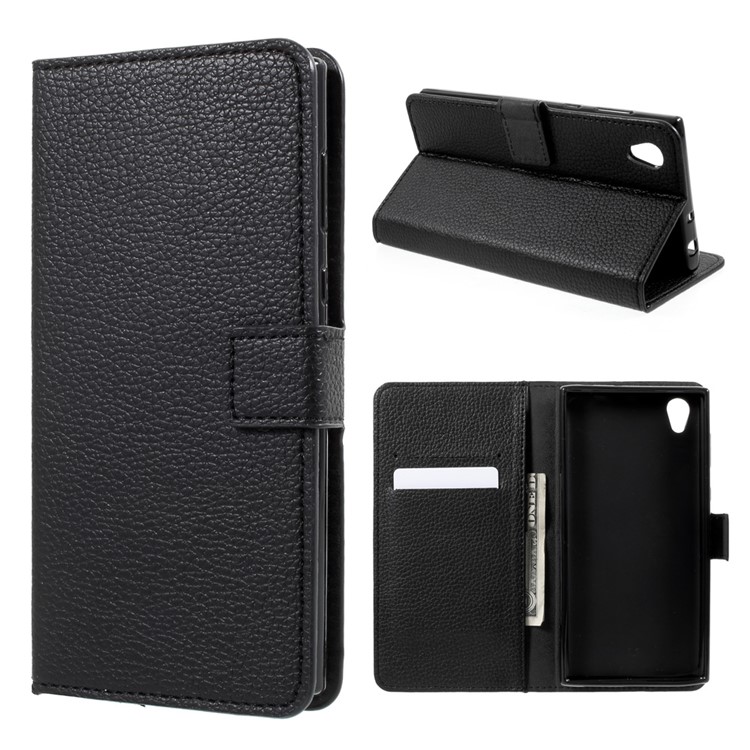 Litchi Leather Mobile Phone Case for Sony Xperia L1 with Stand - Black-1