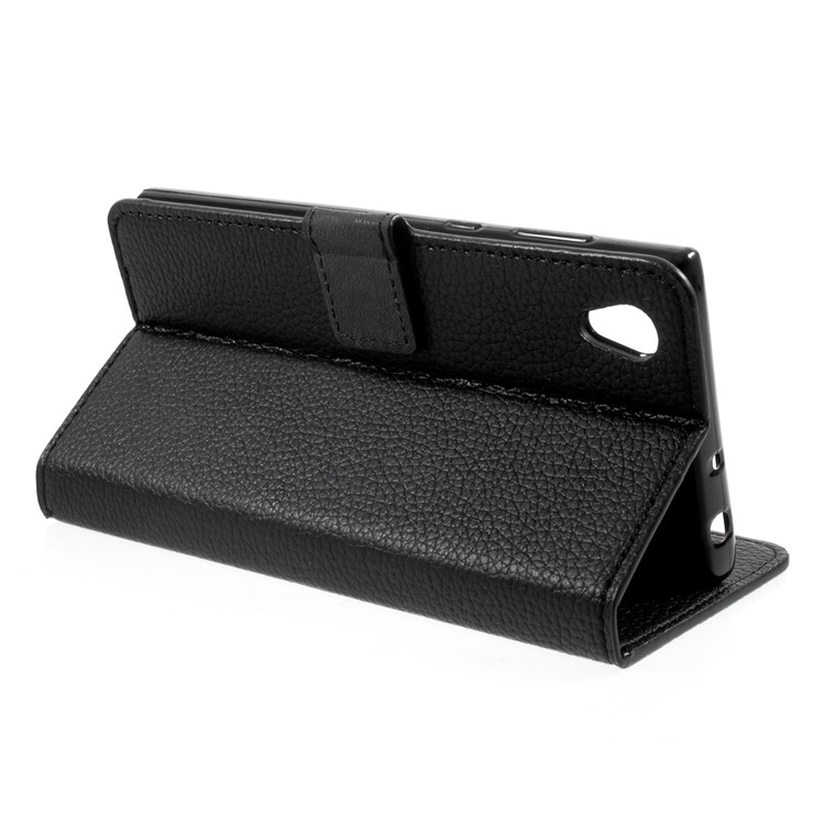 Litchi Leather Mobile Phone Case for Sony Xperia L1 with Stand - Black-4